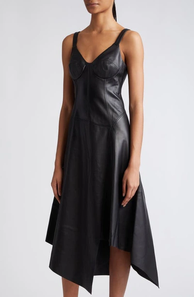 Jason Wu Collection Leather Midi Dress With Asymmetric Skirt In Black