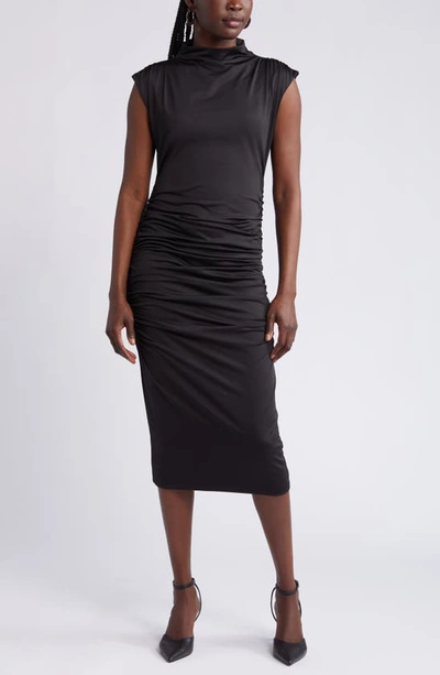 Shop Open Edit Ruched Body-con Midi Dress In Black