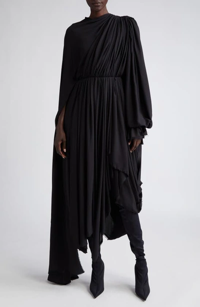 Shop Balenciaga All In Pleated Asymmetric Drape Jersey Dress In Black