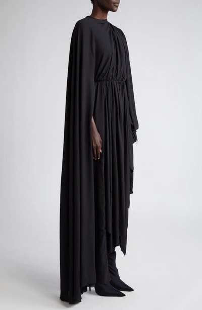 Shop Balenciaga All In Pleated Asymmetric Drape Jersey Dress In Black