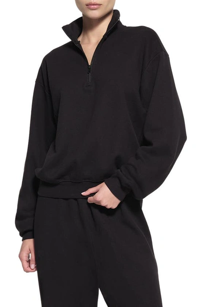 Shop Skims Cotton Blend Fleece Half Zip Sweatshirt In Onyx