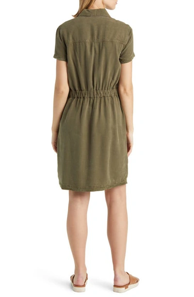 Caslon Utility Short Sleeve Zip Front Shirtdress In Olive Sarma