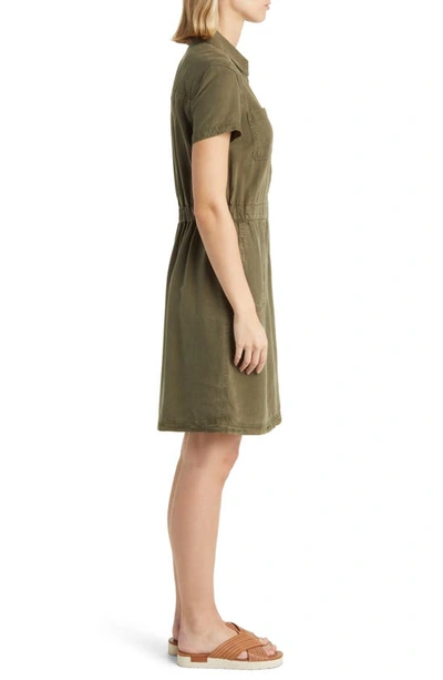 Caslon Utility Short Sleeve Zip Front Shirtdress In Olive Sarma