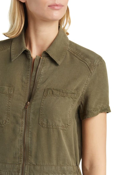 Caslon Utility Short Sleeve Zip Front Shirtdress In Olive Sarma