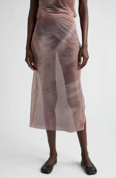 Shop Elliss Euphoric Sheer Mesh Midi Skirt In Brown Print Multi