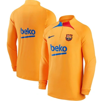 Shop Nike Orange Barcelona 2021/22 Strike Drill Raglan Quarter-zip Long Sleeve Top