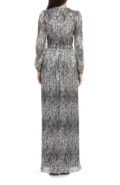 Dress The Population Cia Metallic Long Sleeve Dress In Black-silver