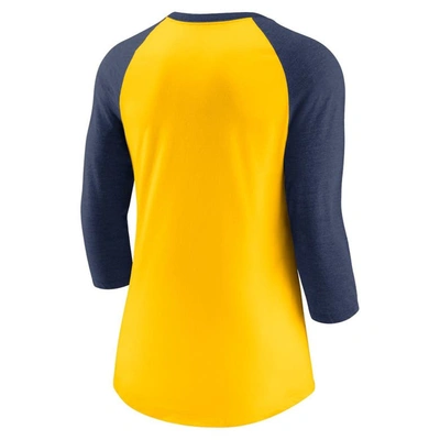 Shop Nike Gold/navy Milwaukee Brewers Next Up Tri-blend Raglan 3/4-sleeve T-shirt