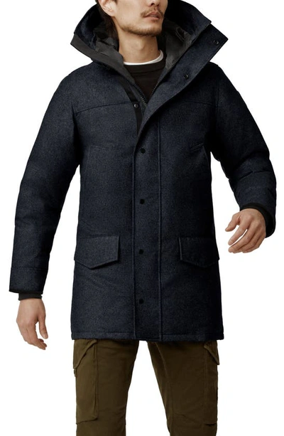 Shop Canada Goose Langford Windproof 625-fill Power Wool Blend Parka In Atlantic Navy Melange