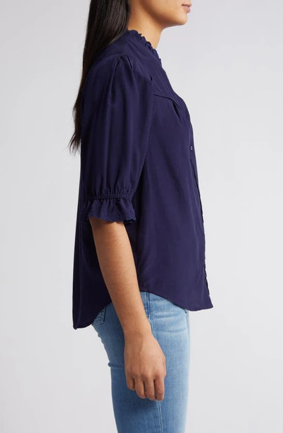Wit & Wisdom Eyelet Accent Top In Navy