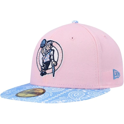 Shop New Era Pink/light Blue Boston Celtics Paisley Visor 59fifty Fitted Hat