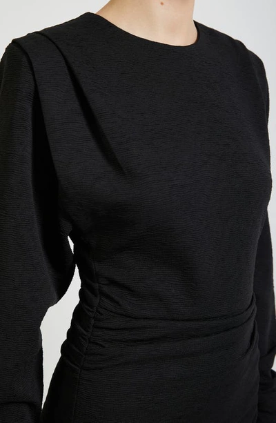 Shop En Saison Ada Ruched Long Sleeve Minidress In Black