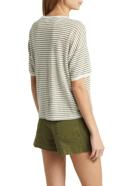 Shop Frame Stripe Boxy Pocket Organic Linen T-shirt In Sage Multi