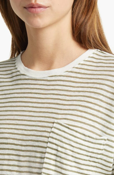 Shop Frame Stripe Boxy Pocket Organic Linen T-shirt In Sage Multi