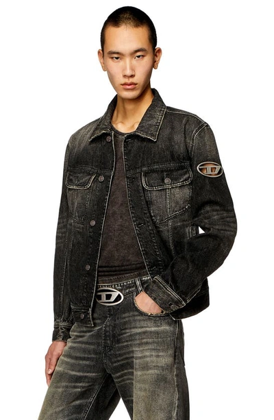 Diesel Logo-plaque Denim Jacket In Black