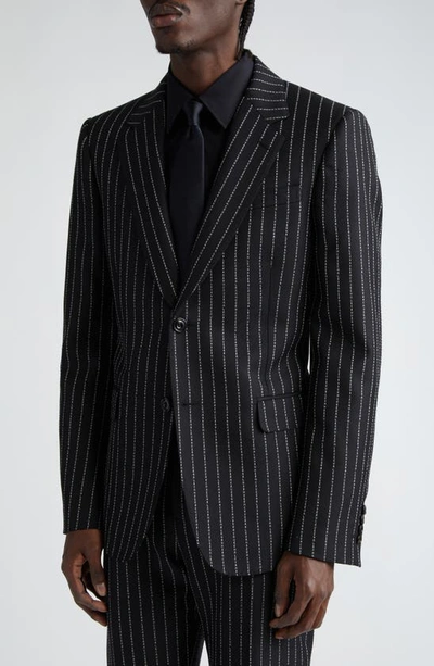 Shop Alexander Mcqueen Logo Stripe Wool Sports Coat In Black White