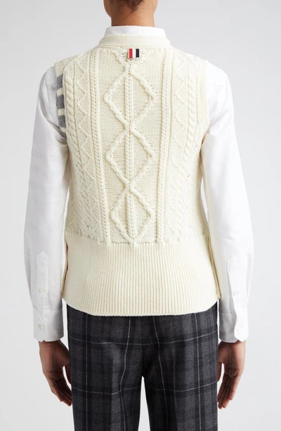 Shop Thom Browne 4-bar Aran Cable Virgin Wool Sweater Vest In White