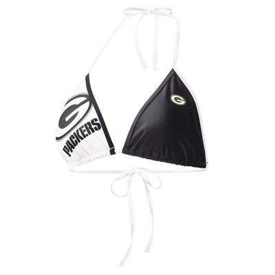 Shop G-iii 4her By Carl Banks Black/white Green Bay Packers Play Action Bikini Top