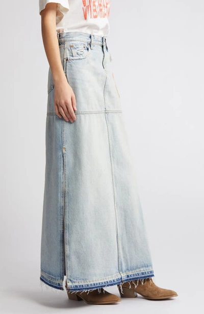 Shop Re/done Mid Rise Organic Cotton Denim Maxi Skirt In Ripped Tide