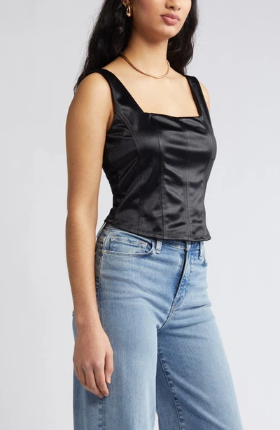 Shop Open Edit Satin Corset Tank In Black