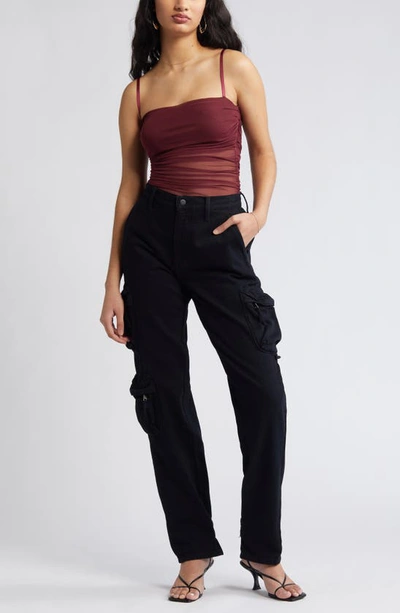 Shop Open Edit Ruched Mesh Camisole In Burgundy London