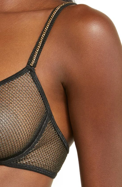 Coquette Shimmery Fishnet Thong & Garter Belt Set In Black