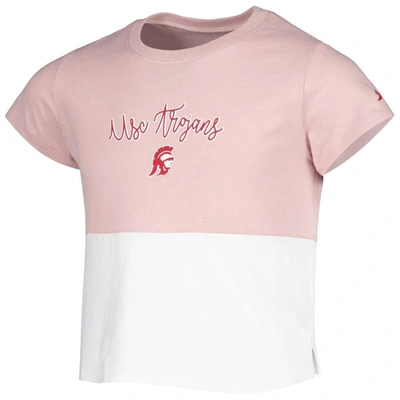 Shop League Collegiate Wear Girls Youth  Pink/white Usc Trojans Colorblocked T-shirt