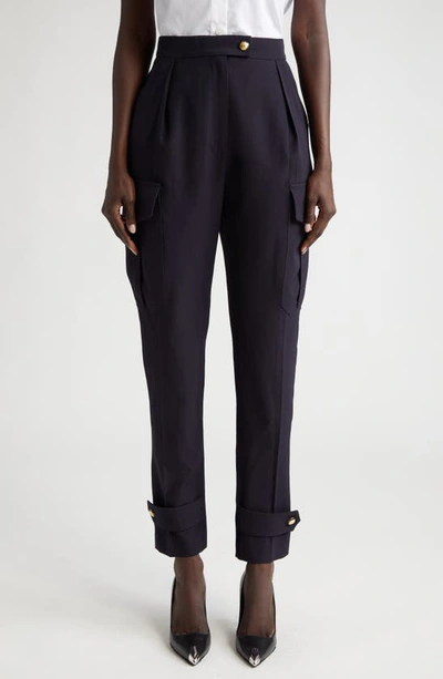 Shop Alexander Mcqueen Wool Blend Military Trousers In Navy