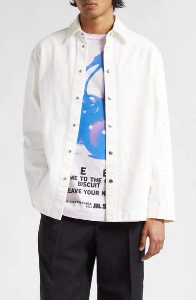 Shop Jil Sander Embossed Logo Denim Snap-up Shirt In Porcelain