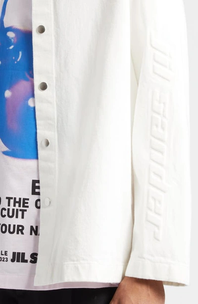 Shop Jil Sander Embossed Logo Denim Snap-up Shirt In Porcelain