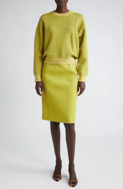 Shop St John St. John Collection Tailored Wool Blend Skirt In Chartreuse