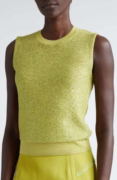 Shop St John Mixed Media Sequin Knit Sleeveless Sweater In Chartreuse