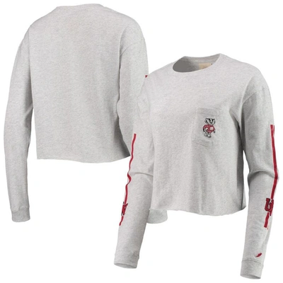 Shop League Collegiate Wear Heathered Gray Wisconsin Badgers Clothesline Cotton Midi Crop Long Sleeve T-s In Heather Gray