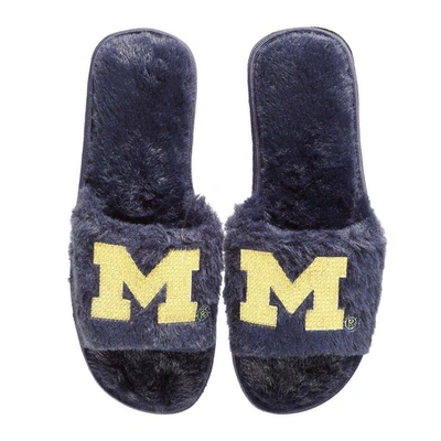 Shop Foco Navy Michigan Wolverines Rhinestone Fuzzy Slippers