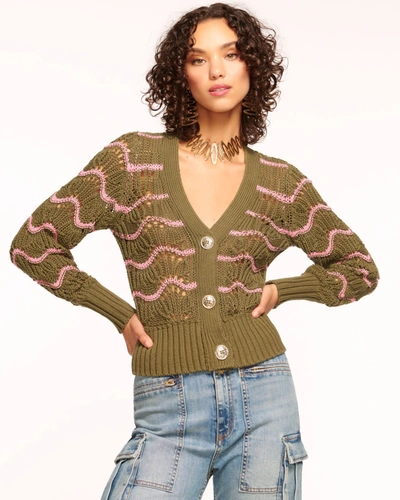 Shop Ramy Brook Daniella Cardigan Sweater In Olive Wave