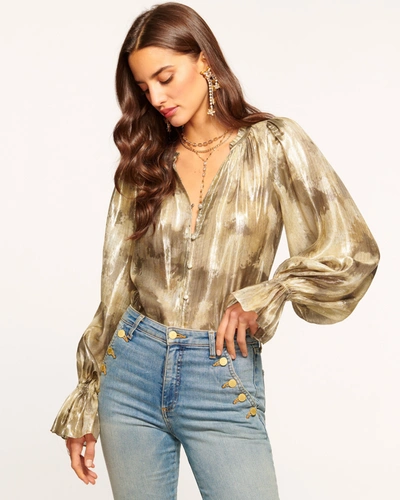 Shop Ramy Brook Giselle Long Sleeve Top In Gold Watercolor