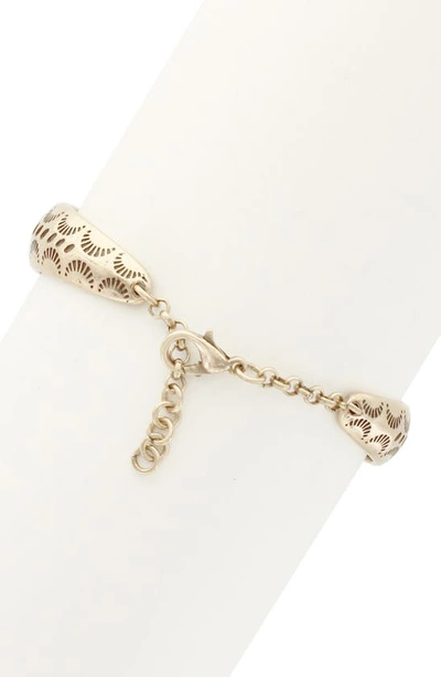 Shop Olivia Welles Crystal Crescent Cutout Bracelet In Burnished Gold / Grey