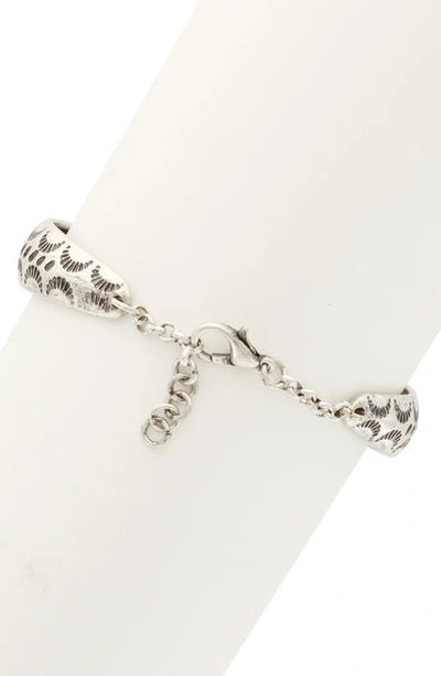 Shop Olivia Welles Crystal Crescent Cutout Bracelet In Burnished Silver / Clear