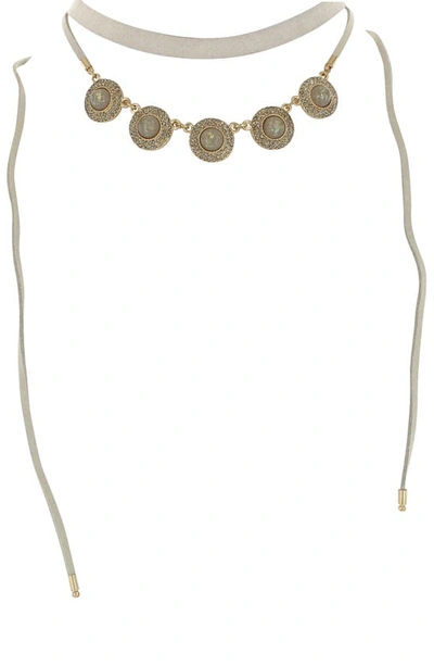 Shop Olivia Welles Faux Suede Layered Choker Necklace In Gold