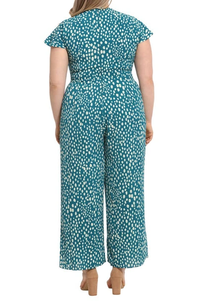 Shop London Times Cap Sleeve Straight Leg Jumpsuit In Teal / Ivory