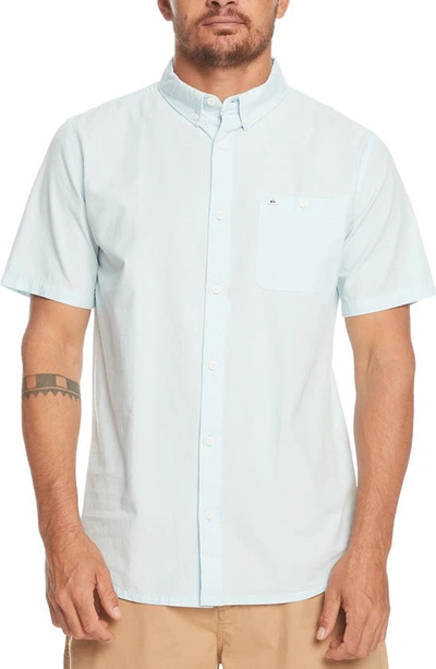 Shop Quiksilver Winfall Regular Fit Solid Short Sleeve Button-down Shirt In Moroccan Blue