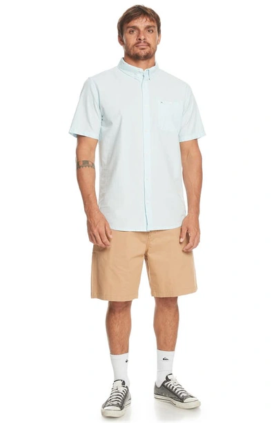 Shop Quiksilver Winfall Regular Fit Solid Short Sleeve Button-down Shirt In Moroccan Blue