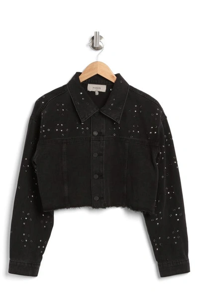 Shop Hudson Eyelet Frayed Hem Crop Jacket In Black Glitter