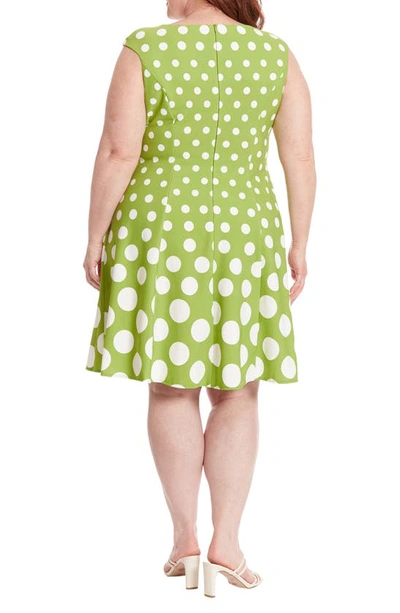 Shop London Times Polka Dot Fit & Flare Dress In Green/ White