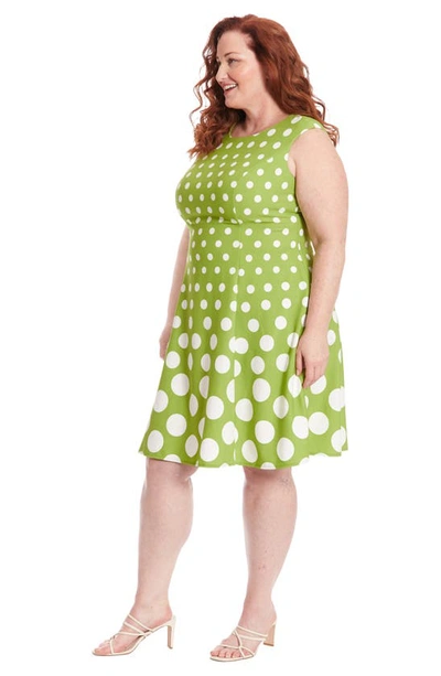 Shop London Times Polka Dot Fit & Flare Dress In Green/ White