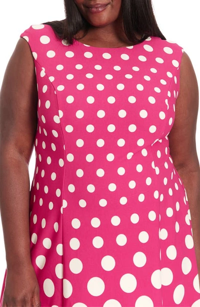 Shop London Times Polka Dot Fit & Flare Dress In Pink/ Ivory