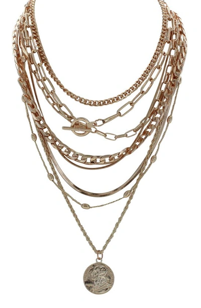 Shop Olivia Welles Lindsay Layered Necklace In Rose Gold