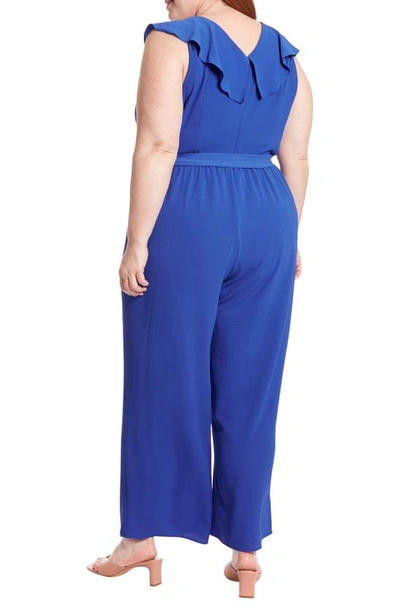 Shop London Times Ruffle Wrap Style Jumpsuit In Blue