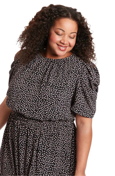 London Times Short Sleeve Midi Dress In Black/ Blush