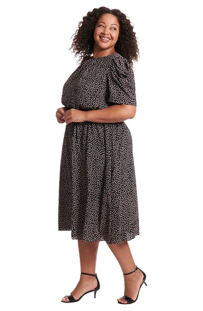 London Times Short Sleeve Midi Dress In Black/ Blush